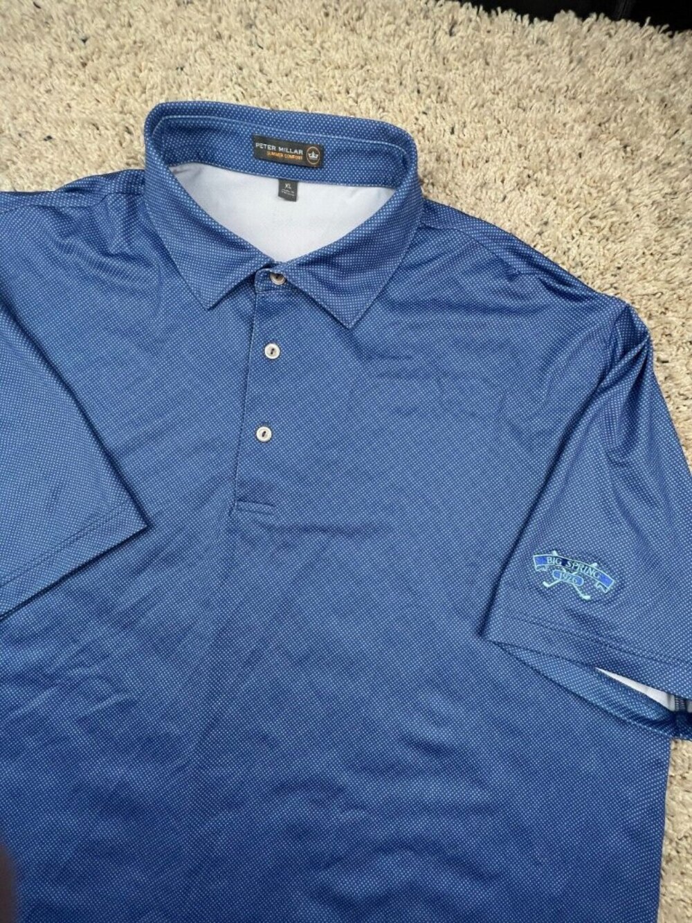 Peter Millar Summer Comfort Polo Shirt Mens XL Blue Dotted BIG SPRING Club KY